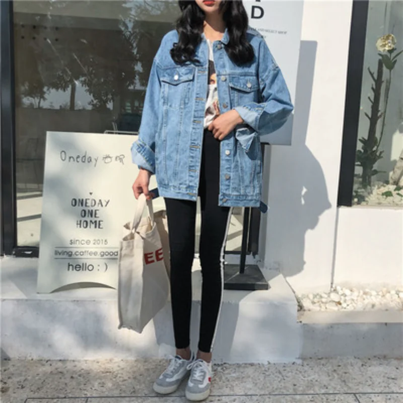 

Women's Denim Jacket Style Solid Casual Blue Jackets Autumn Plus Size Loose Jeans Coats Female Women’s Casual Jean Jacket