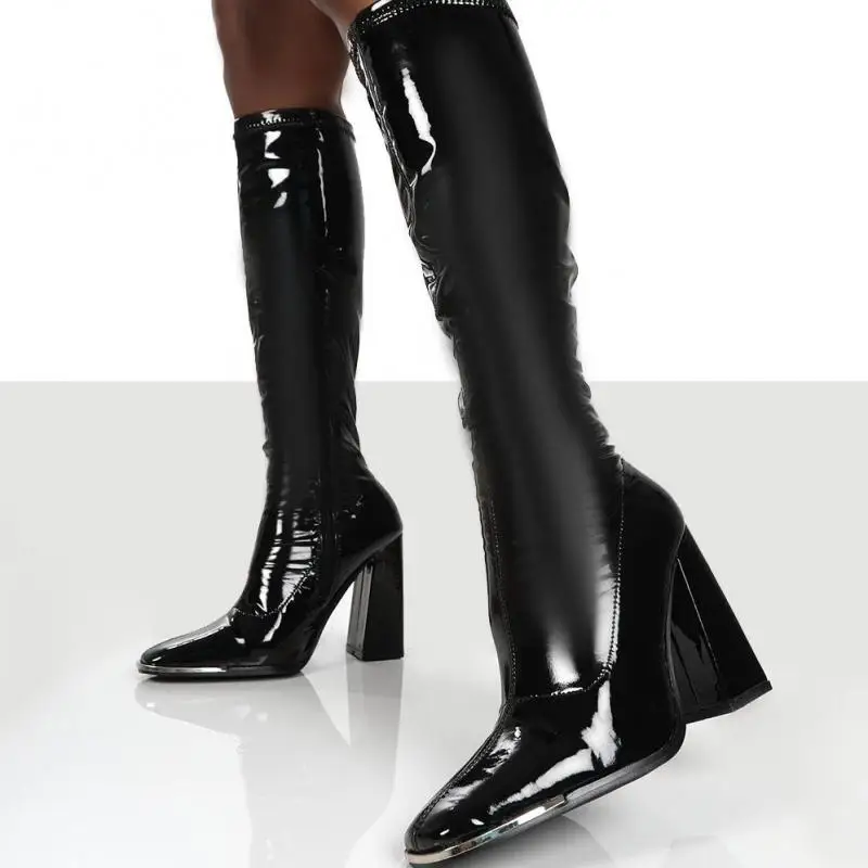 Новое поступление женские облегающие сапоги на платформе розовые черные