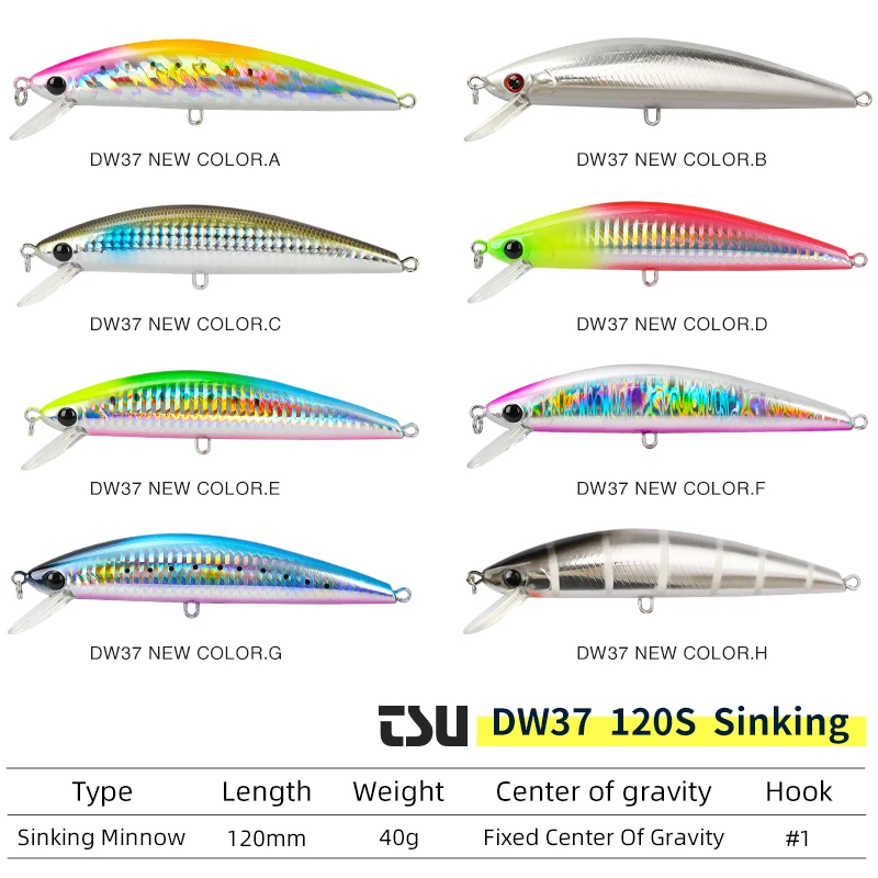 TSURINOYA DW37 тонущие приманки Minnow 120 мм 40 г тройными крючками искусственная жесткая