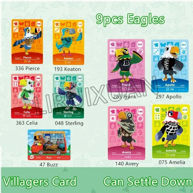 9 шт. Eagles животных пересечение новые горизонты игровые карты Amelia Apollo Pierce Frank NFC