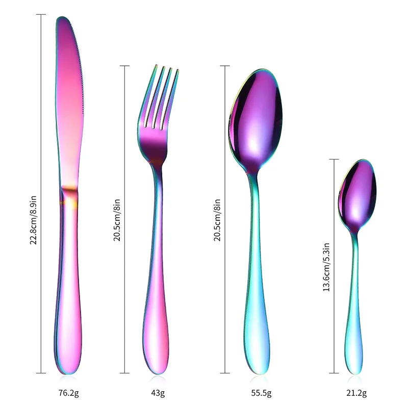 Cutlery Tableware Knife Fork And Spoon Covered Golden Stainl