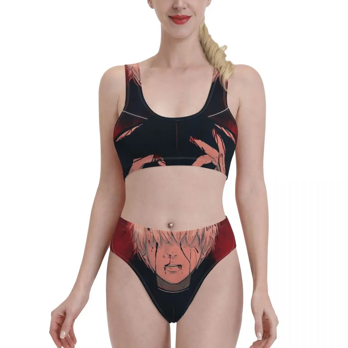 

Бикини Ghoul sexy 2021 женский купальник с высокой талией комплект из 2 предметов для женщин Женская пляжная одежда Otaku из японского аниме