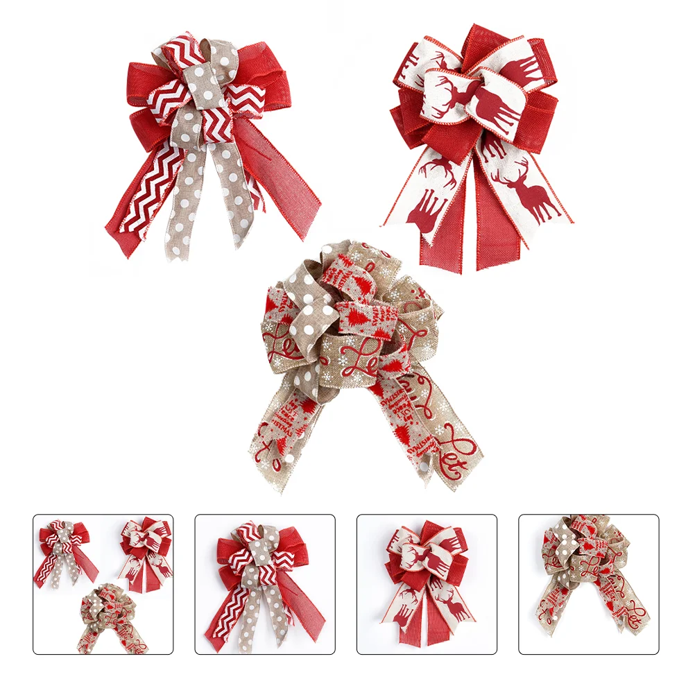 

3 Pcs Christmas Decorative Bowknot Bow Shaped Adornment Linen Xmas Adornment