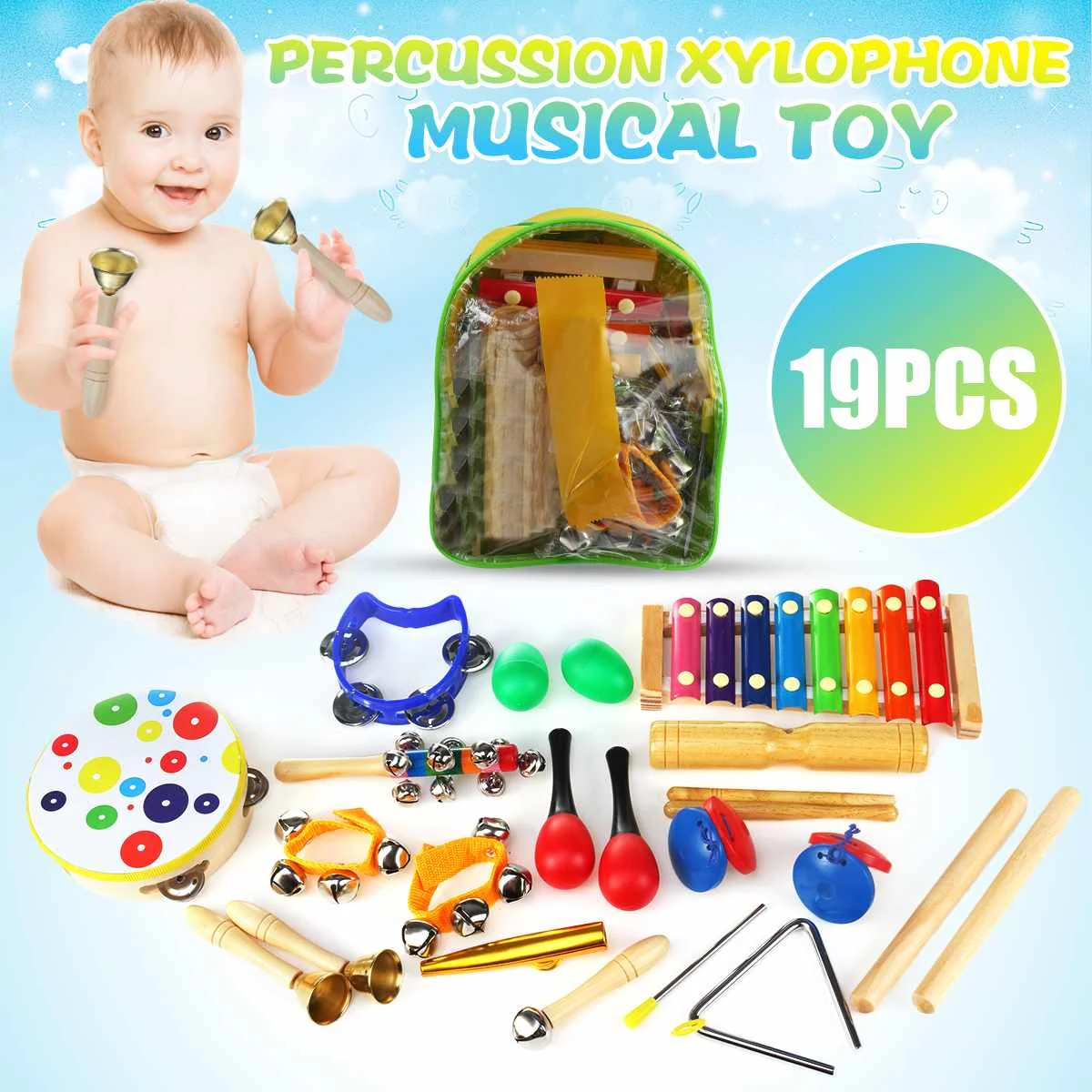 

19Pcs Musical Instruments for Toddler with Storage Bag Music Xylophone Percussion Toy Set Kids Early Education Toys Child Gifts