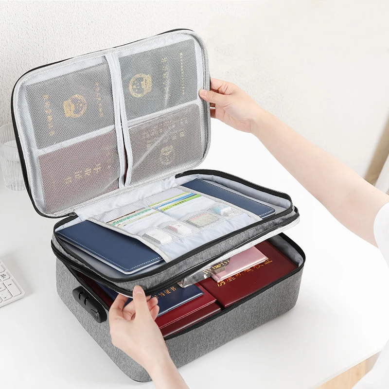 Waterproof Document Storage Bag Combination Lock Passport Case Cell Phone Card Wallet Storage Office Business Travel Accessories