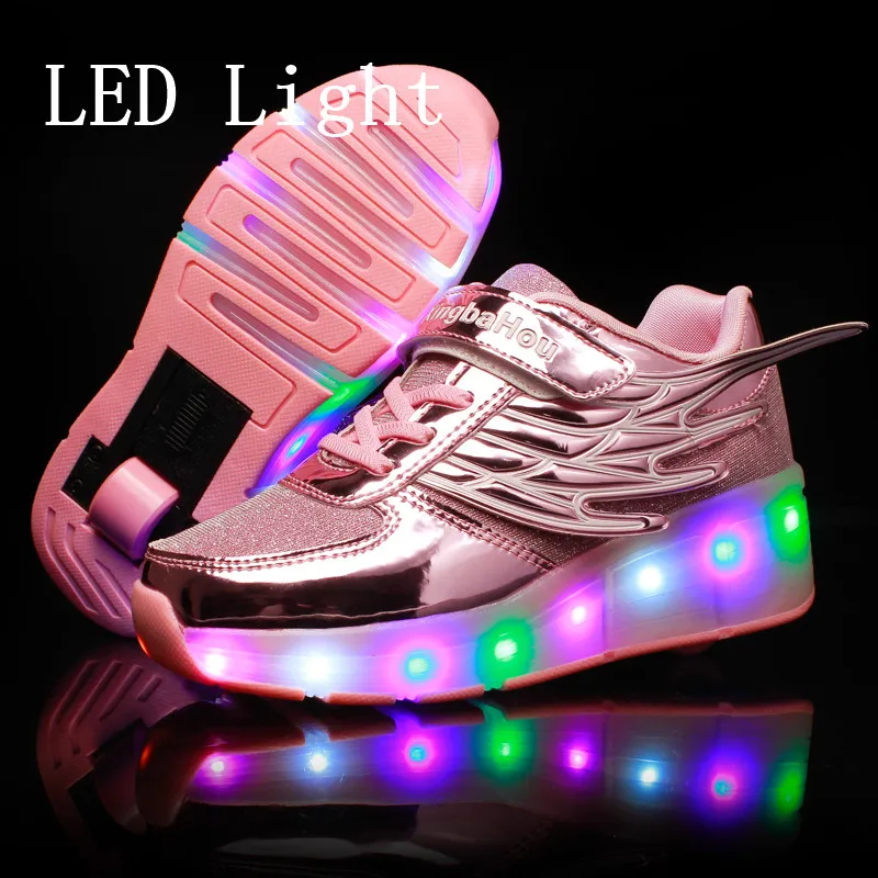 

New Pink Gold Cheap Child Fashion Girls Boys LED Light Roller Skate Shoes For Children Kids Sneakers With Wheels One wheels
