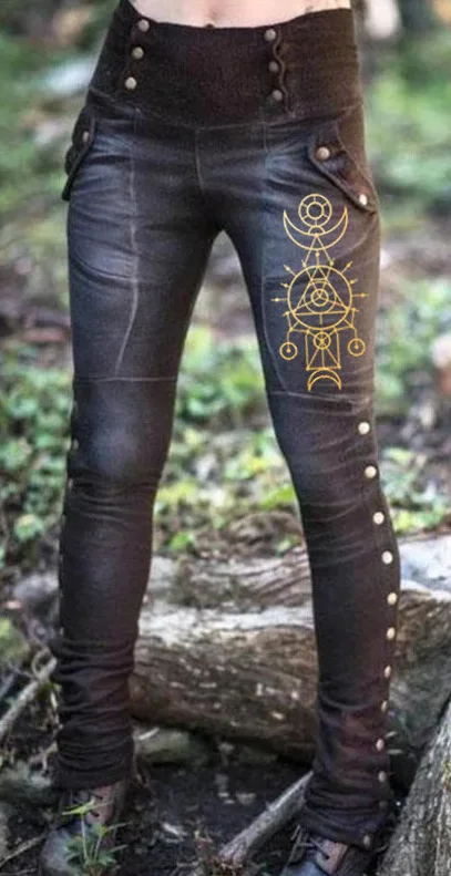 

Plus Size Capris Button Pants Women Gothic Steampunk Corsair Medieval Viking Pirate Costume Half Trouser Festival Retro Outfit