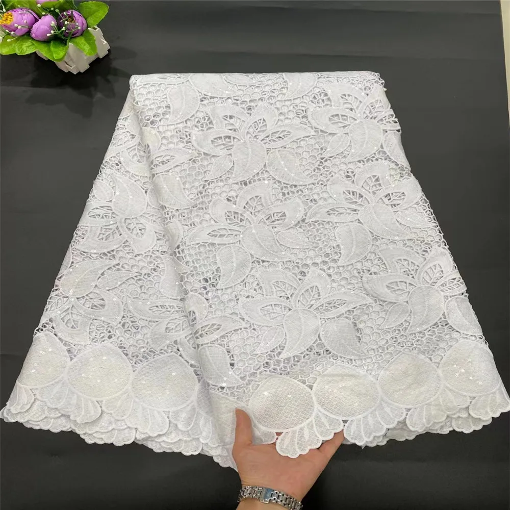 

Beautiful African Lace Fabric New Design Guipure Cord Lace Fabric High Quality Nigerian Mesh Tulle Lace Fabric For Wedding DP53