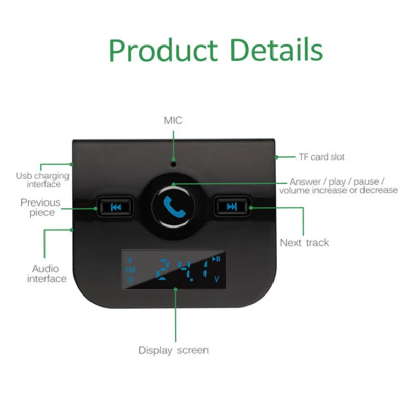 Автомобильный fm трансмиттер плеер с поддержкой USB TF MP3 LCD Bluetooth FM