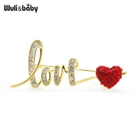 wulibaby czech rhinestone love heart brooches women spring suits shirt collar pins gifts