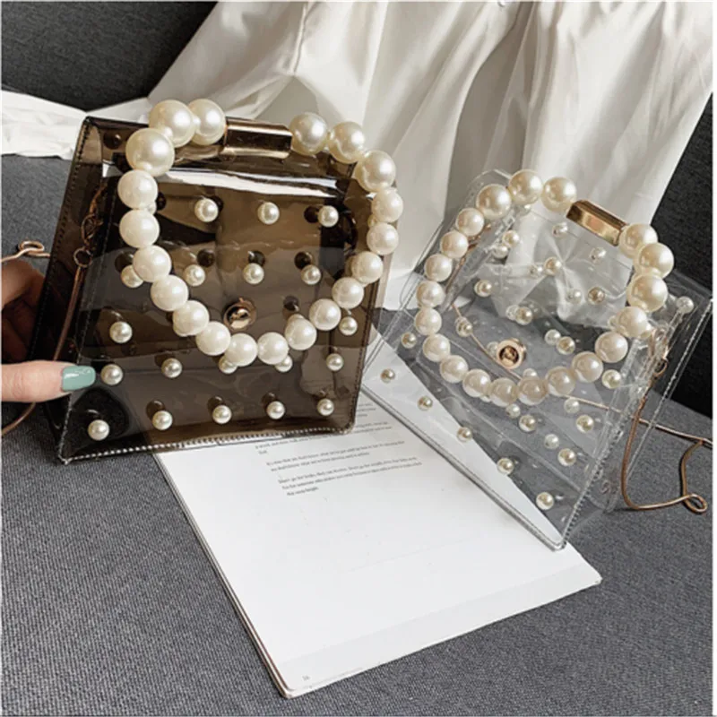 

Pearl Transparent Crossbody Bags For Women PVC Clear Messenger Bag Ladies Fashion Candy Color Jelly Handbag Shoulder Bags Femme