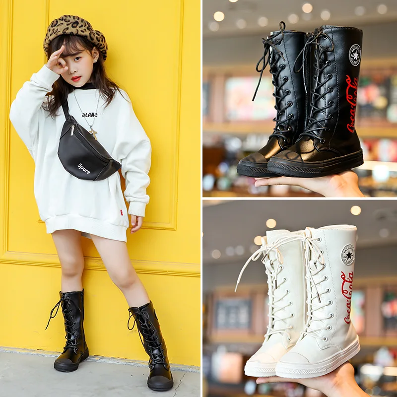 Детские Модные сапоги кожаные плюшевые до колена для маленьких девочек обувь с