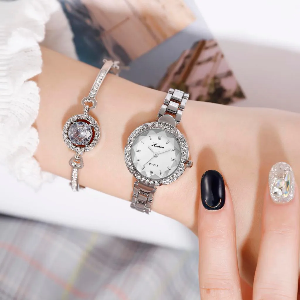 

Luxury Bracelet Watches Women Watch Clock 2Pcs Set Wedding Quartz Wrist Watches Rhinestone Delicate Female Watches Kol Saati#W