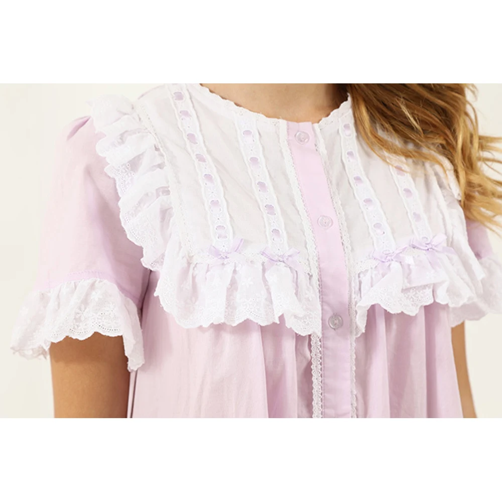 

SXTHAENOO New Nightgown Women Short Sleeve Sleep Wear Sweety Princess Long Cotton Lady Night Skirt Clothes Sleepwear Vintage