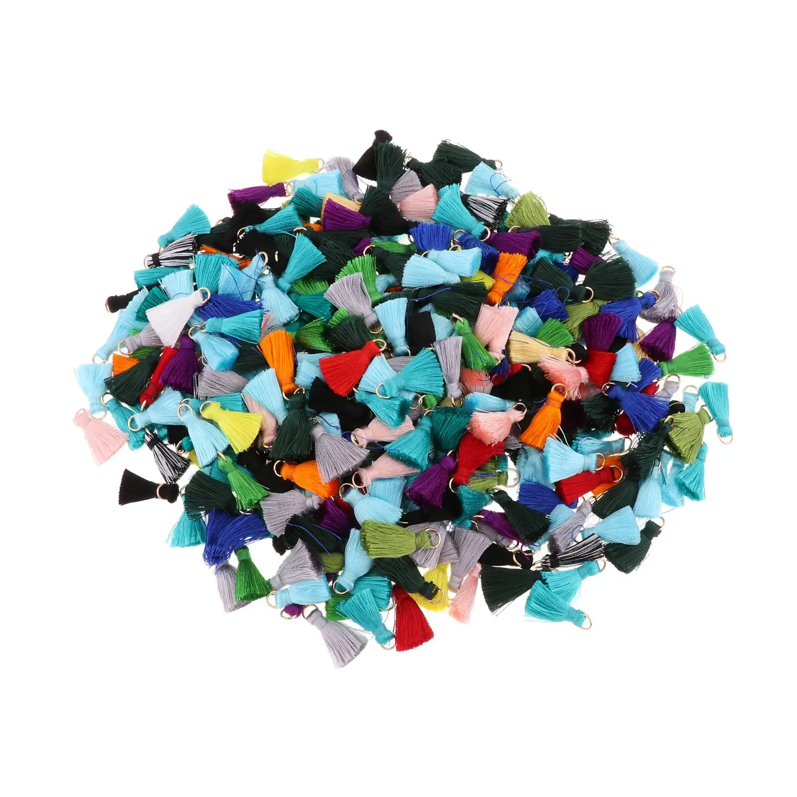 

100 Pieces Tiny Tassels Colorful Keychain Tassel Multi-Color Handmade DIY Silky Tassels Soft Mini Tassel with Golden Jump Ring