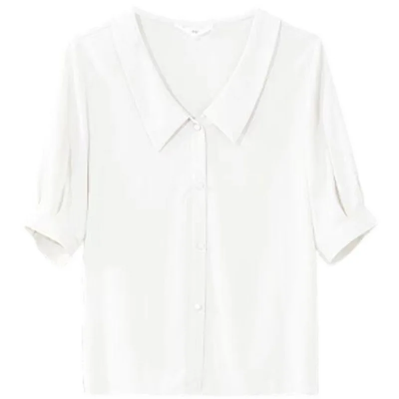 

Summer new style Korean loose business wear white shirt chiffon simple wild short-sleeved shirt women