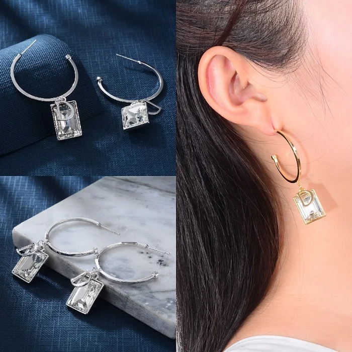 Silver dangle hoop Винтаж корейской моды Chic серебро большой обруч серьги Kpop цирконий жемчуг длинные кисточки серьги для женщин заявление свадьба - Окраска металла: Silver dangle hoop