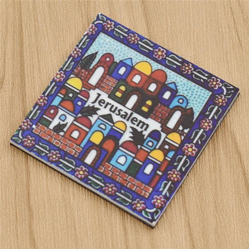 Lychee Jerusalem Pattern Fridge Magnets Square Creative Refrigerator Magnetic Sticker Home Decoration Travel Souvenirs