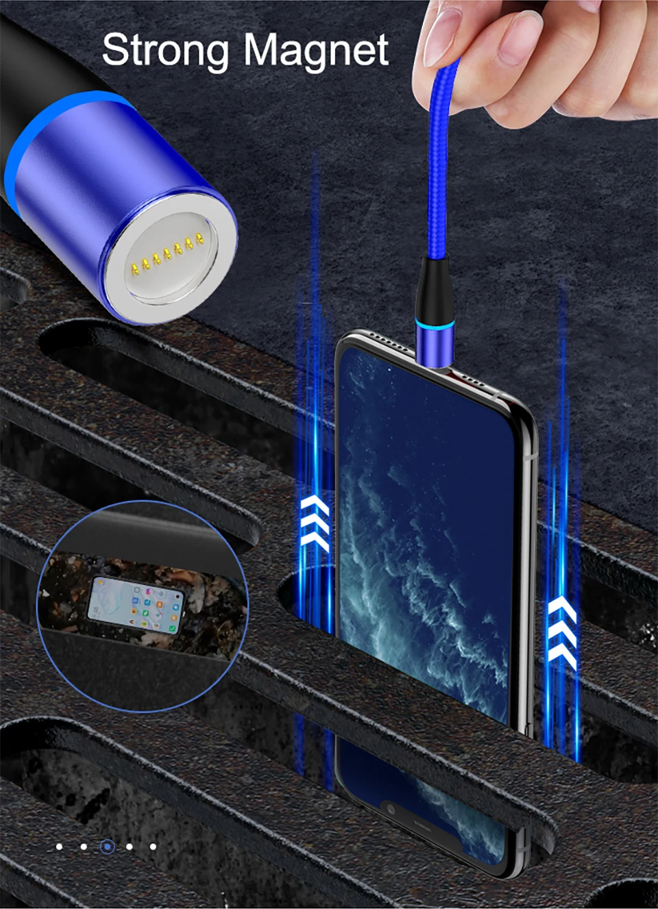 5А кабель для быстрой зарядки телефона USB-Type C Быстрая зарядка 5,0 Магнитный кабель для передачи данных 1 м 7Pin нейлоновый светодиодный светильник для huawei