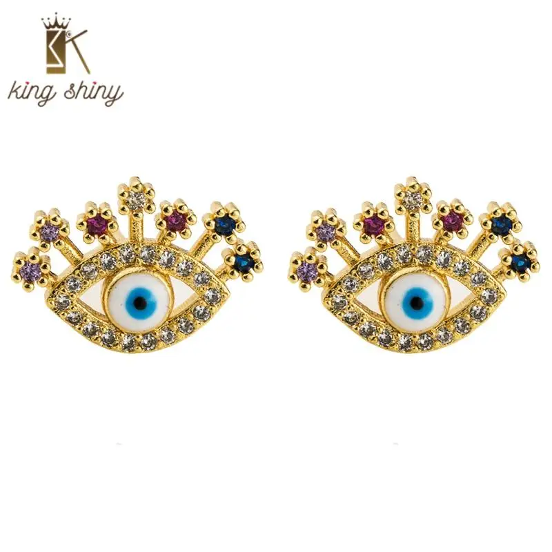 

2020 Korean and European New Design Stud Earring for Lady High Class Evil's Eye Inlaid with Zircon Copper Studs Earring for Girl