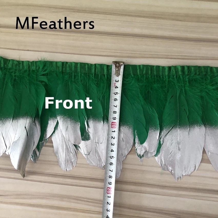 MFeathers 2Y серебро спрей перо планки 15-20 см Ширина темно-зеленое окрашенное гусиное