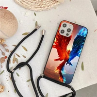 cool animal phoenix flamingo phone case for iphone 7 8 11 12 x xs xr mini pro max plus strap cord chain lanyard soft