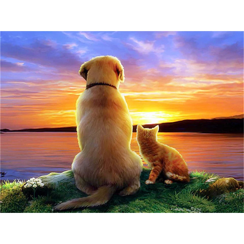 

YI BRIGHT 5D Diamond Painting Door Full Square Cross Stitch Animal Embroidery Dog Cat Sunset Crafts Home Decoration