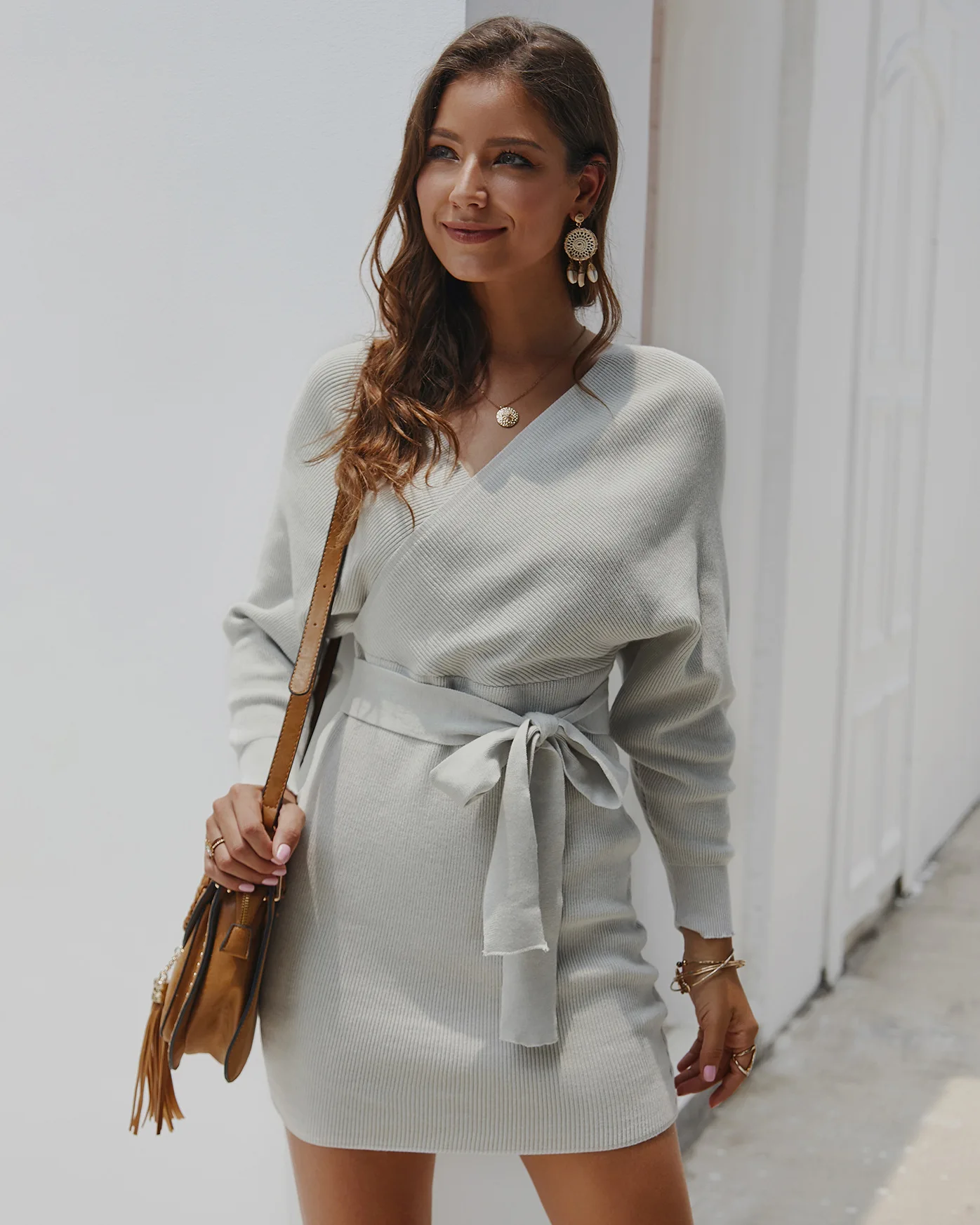 

Autumn Luxury Fashion Lady Jumper Wrap Dress Knitted Cotton Sexy Leopard Hollow Out Backless Elegant Party Thick Women Sweater