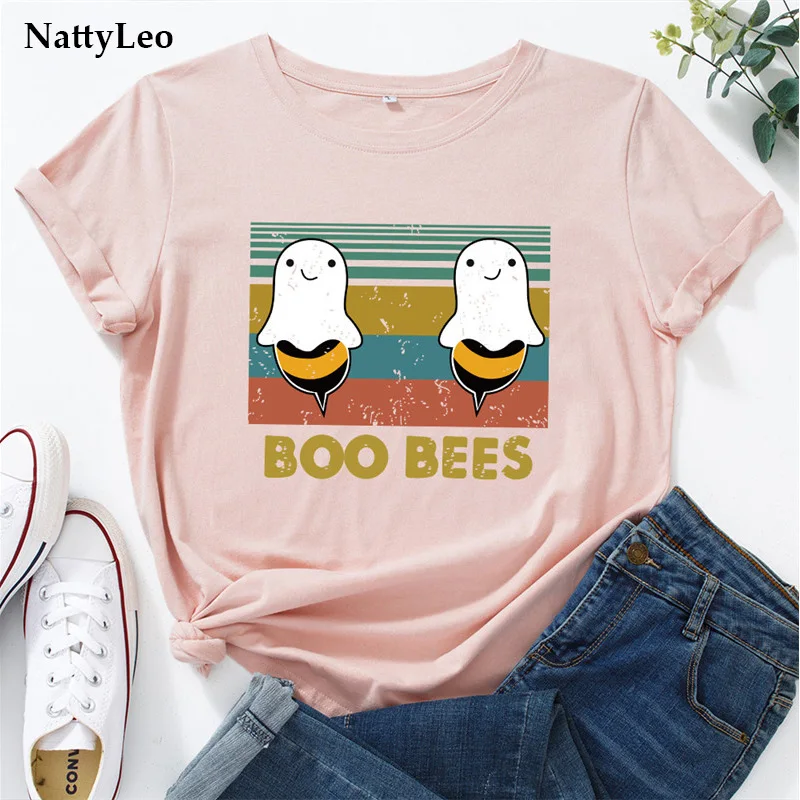 2020 размера плюс для женщин футболка с милым рисунком надписью BOO принтом пчелы