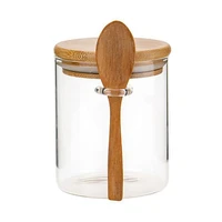 food storage glass jar clear sealed canister container with lid and spoon for loose tea salt sugar coffee bean preservation