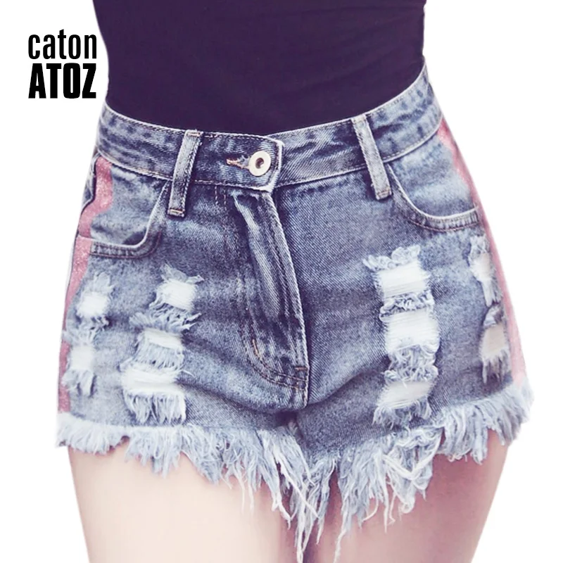 Женские джинсовые шорты catonATOZ с кисточками и полосками по бокам короткие высокой