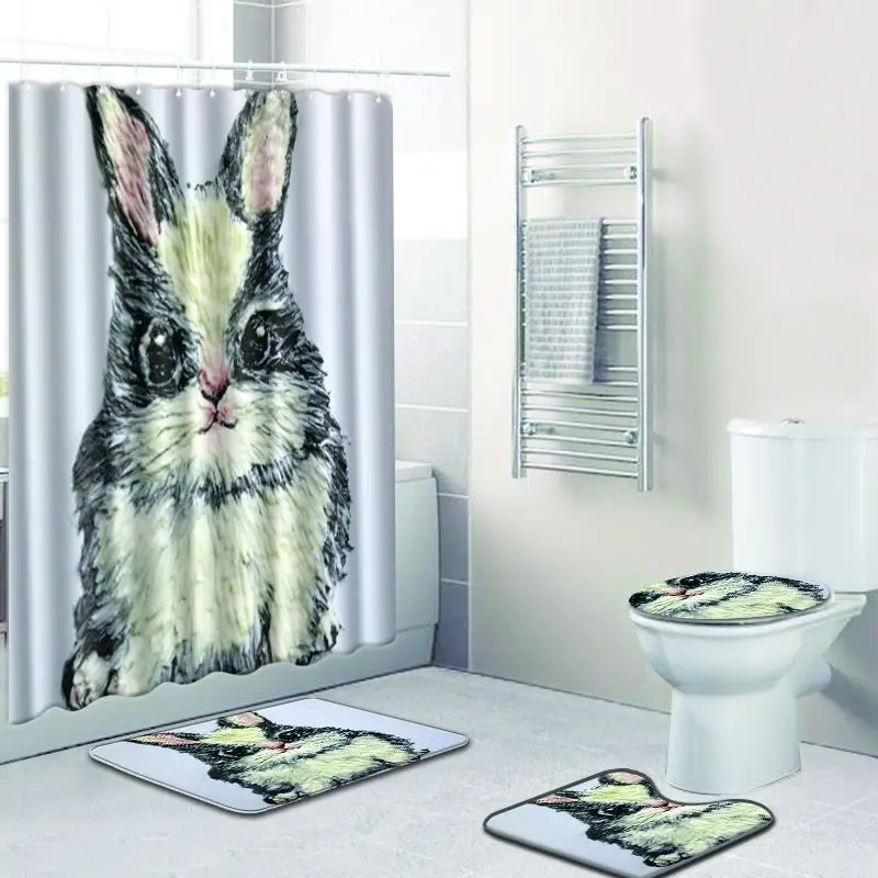 Zeegle Animal Pattern Bath Mat Set with Shower Curtain Anti-slip Doormat Soft Floor Rug Creative for Bathroom | Дом и сад