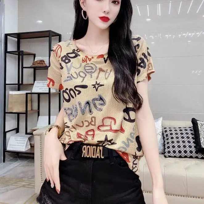 

2021 summer short sleeve new fashion letter printed shirt female Hong Kong style retro slim jacket female