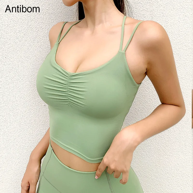 

Antibom Nylon Yoga Bra Women Athletic Training Quick Dry Crop Top Sports Bra Push Up Padded Solid Soft Breathable Vest Girls