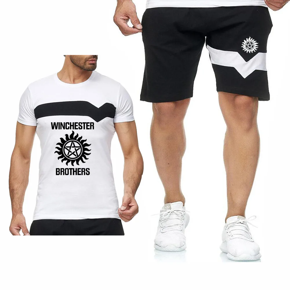 

New 2020 Summer Tshirt men winchester brothers Print Casual Comfortable Cotton Short Sleeve Men T shirts+pants suit