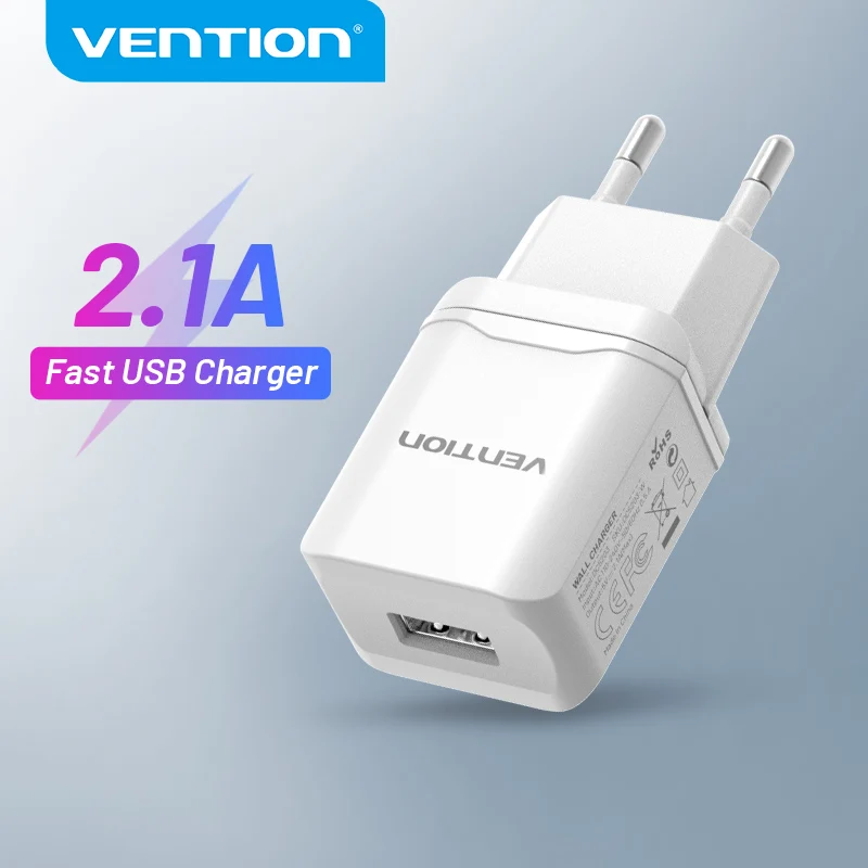Vention USB зарядное устройство 5V 2.1A быстрое настенное EU адаптер для iPhone X 8 7 iPad Samsung S9 S8