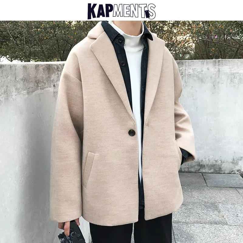 

Мужской шерстяной тренчкот с одной пуговицей, в стиле харадзюку