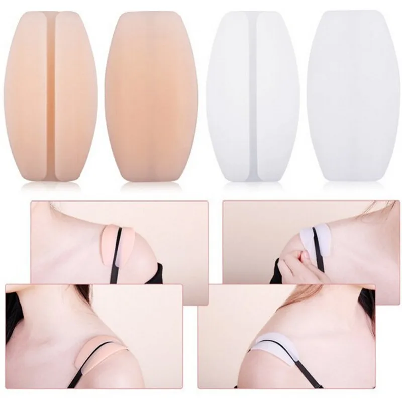 New Arrival 2Pcs/pair Silicone Supple Texture Non-slip Shoulder Pads Bra Strap Cushions Holder Pain Relief Skin color Invisible