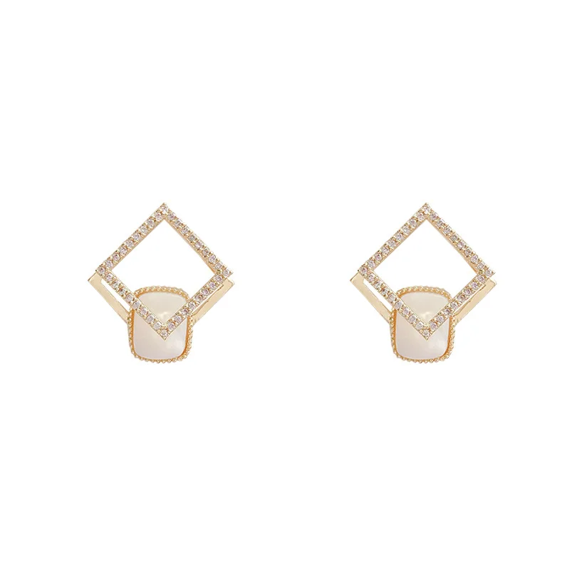

luxury Needle Hollow Square Earrings Small Opal Earrings Feminine Simple Cold Wind Earrings Wholesale