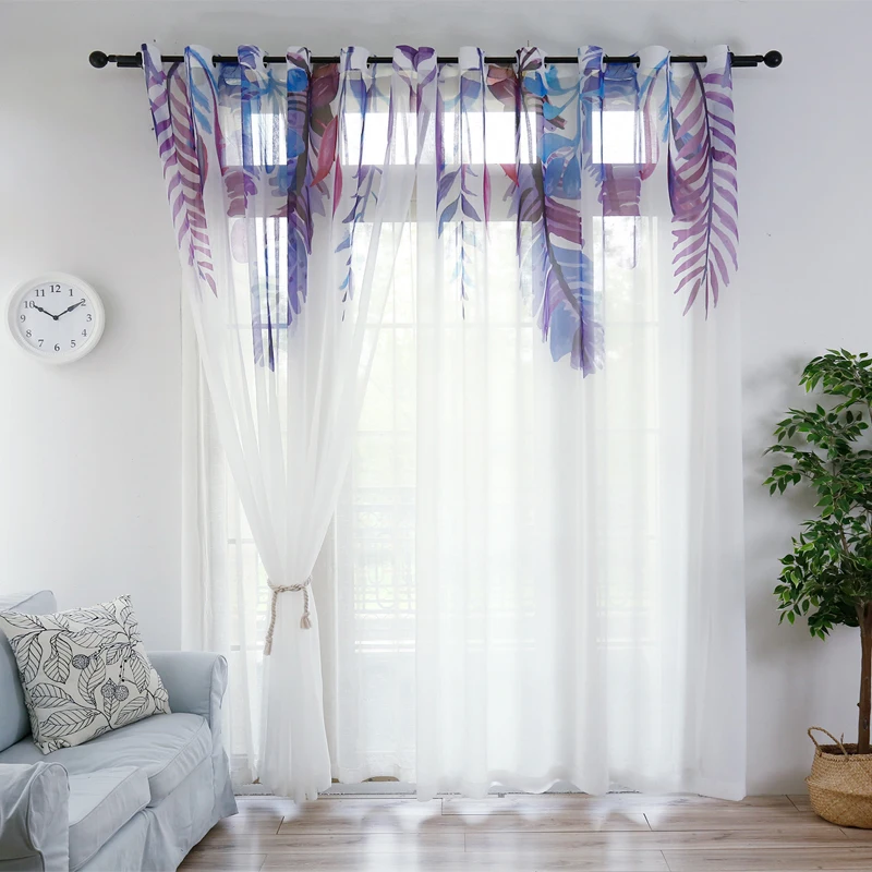 Шторы из шифоновой ткани однотонные занавески фиолетовой в гостиную белый тюль