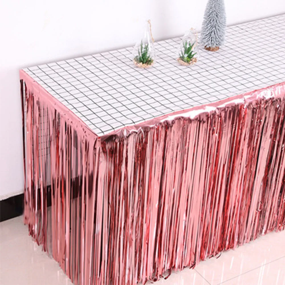 

275x75cm Metallic Foil Fringe Table Skirt Tinsel Disposable Skirting for Mardi Gras Party Birthday Wedding Decoration Supplies