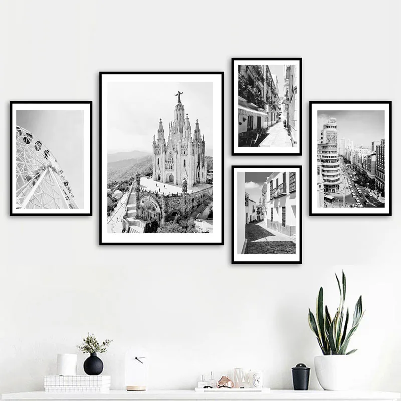 Винтажный винтажный городской постер черного цвета в Мадридском стиле пейзаж