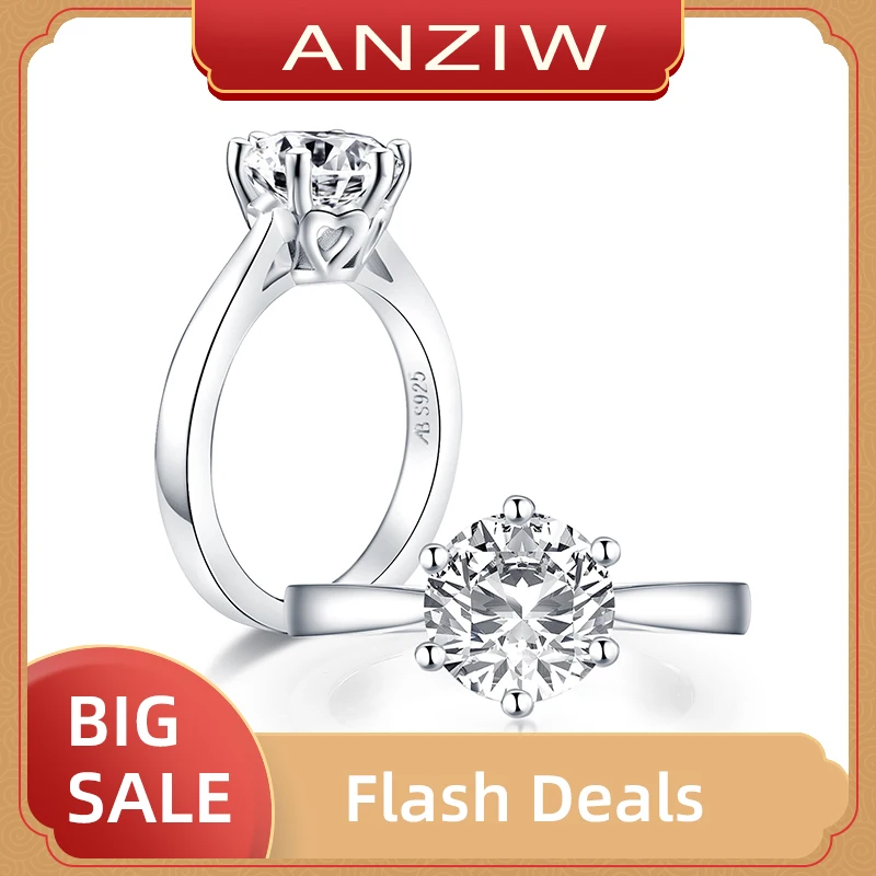 

ANZIW 2.0ct Round Cut Solitaire Engagement Ring for Women 925 Sterling Silver Sona Simulated Diamond Anniversary Wedding Ring