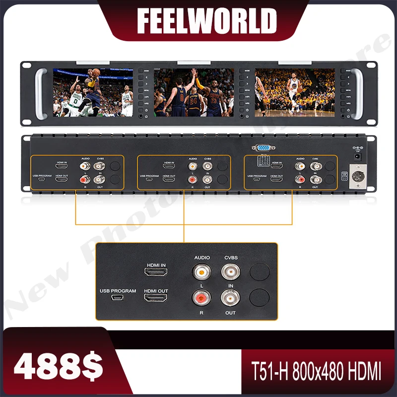 Монитор Feelworld Женский, тройной, 5 дюймов, 2RU, 800x480