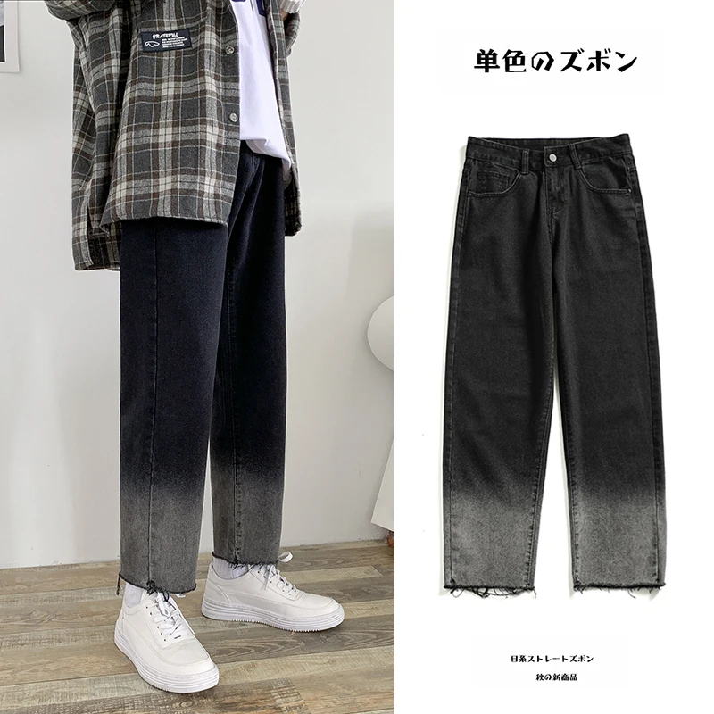 

2019 Autumn Men's Gradual Change Color Baggy Homme Jeans Cargo Pocket Mens Trousers Bf Wind Fashion Loose Casual Pants S-2XL