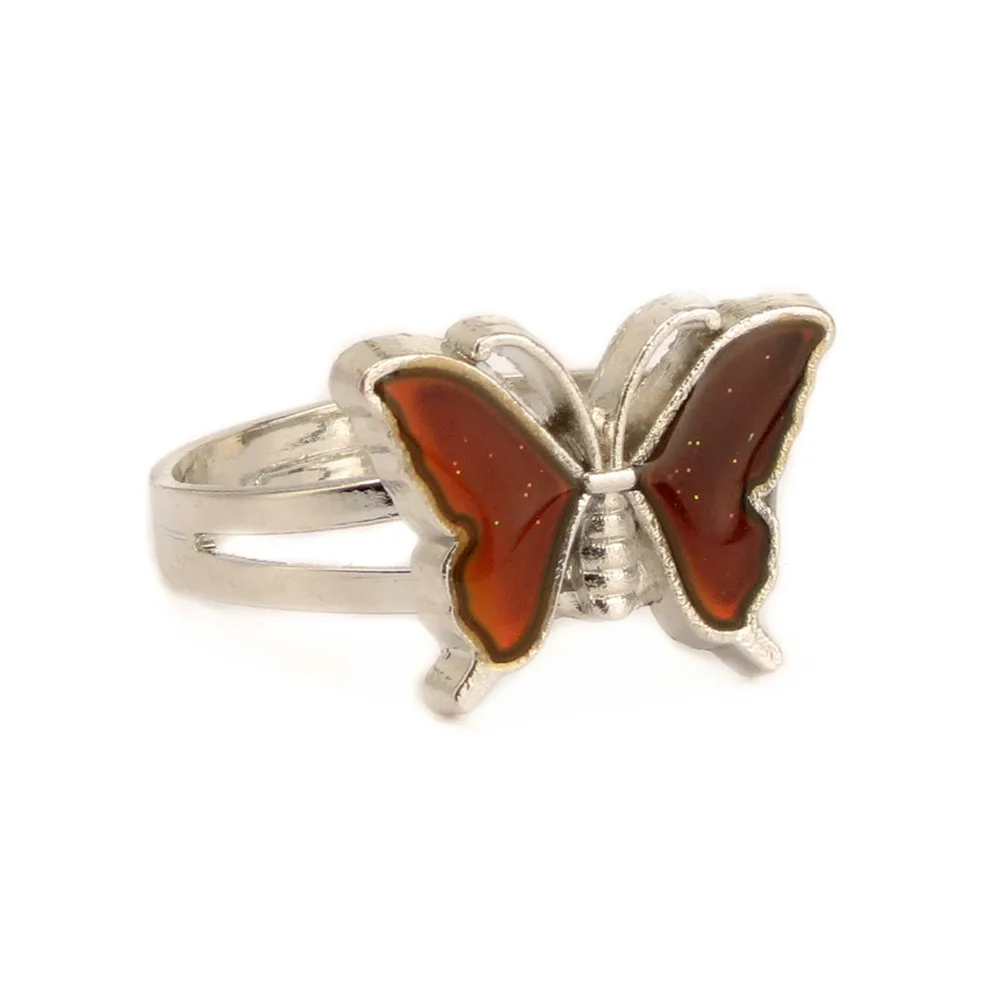 

Vintage Butterfly Glitter Powder Adjustable Size Mood Ring Unique Temperature Control Color Animal Rings Fashion Female Jewelry