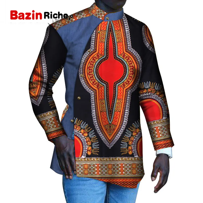 Африканская Мужская рубашка Dashiki с рисунком Java длинным рукавом на пуговицах