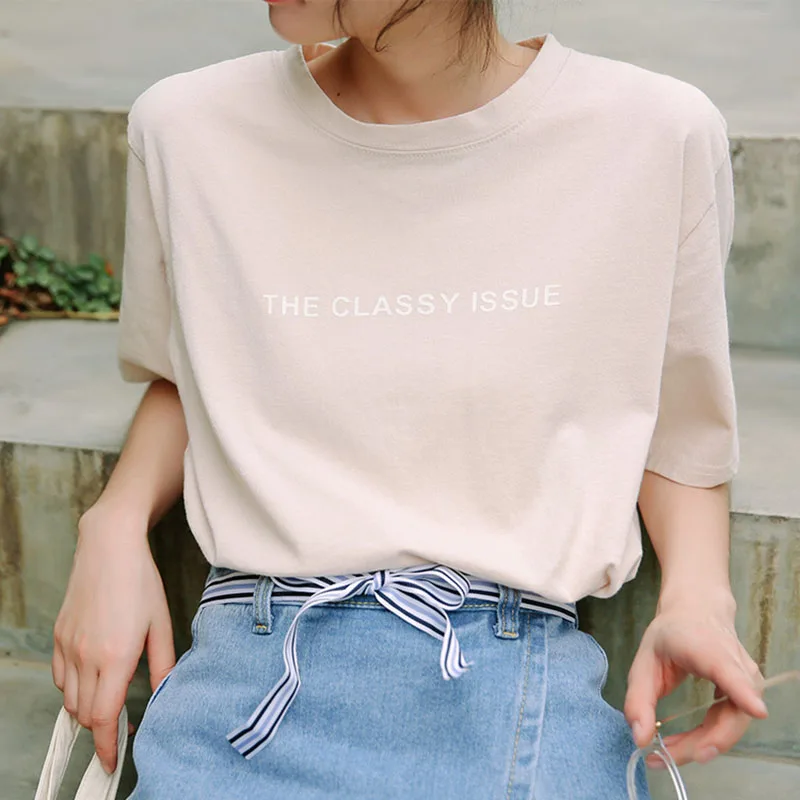 Женская свободная футболка в стиле Харадзюку белая или хаки японском с буквенным