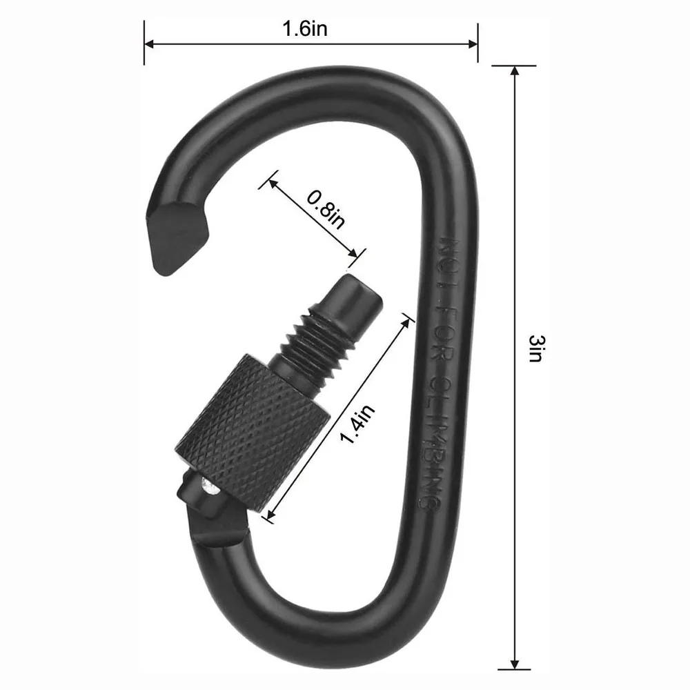 

Locking Carabiner Clip, Carabiner Clips Black D Ring Spring Snap Key Chain Hook 3" Screw Gate Hook Travel Aluminum Carabiners