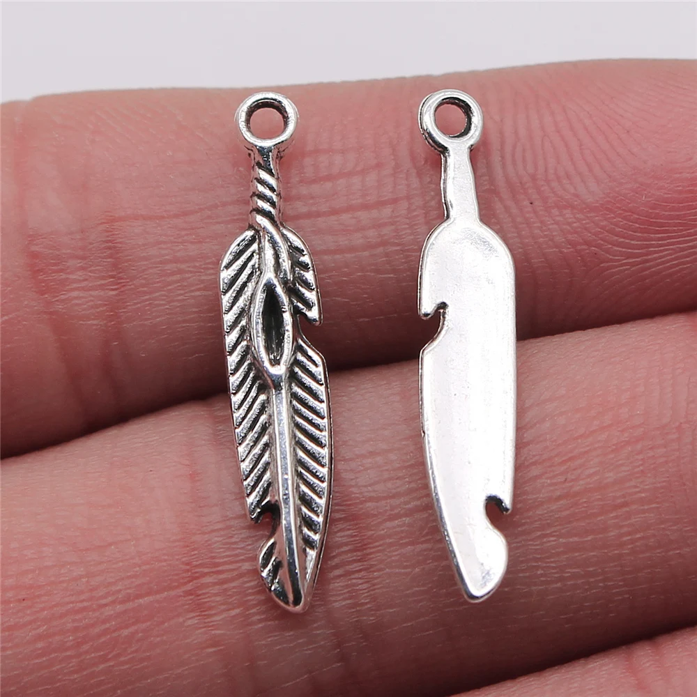 WYSIWYG 10 шт. 5x28 мм подвеска в виде пера Подвеска в античном стиле серебряного цвета для изготовления ювелирных изделий из цинкового сплава Ювелирная фурнитура